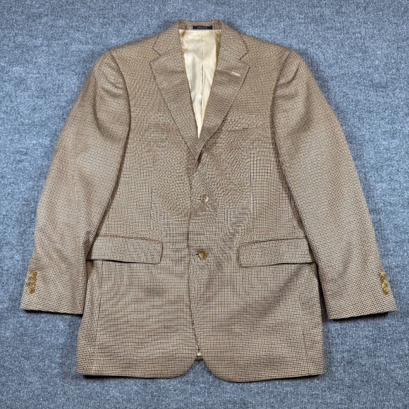 Hart Schaffner & Marx Blazer Men 38R Brown Black Houndstooth Botto Giuseppe - Picture 1 of 11